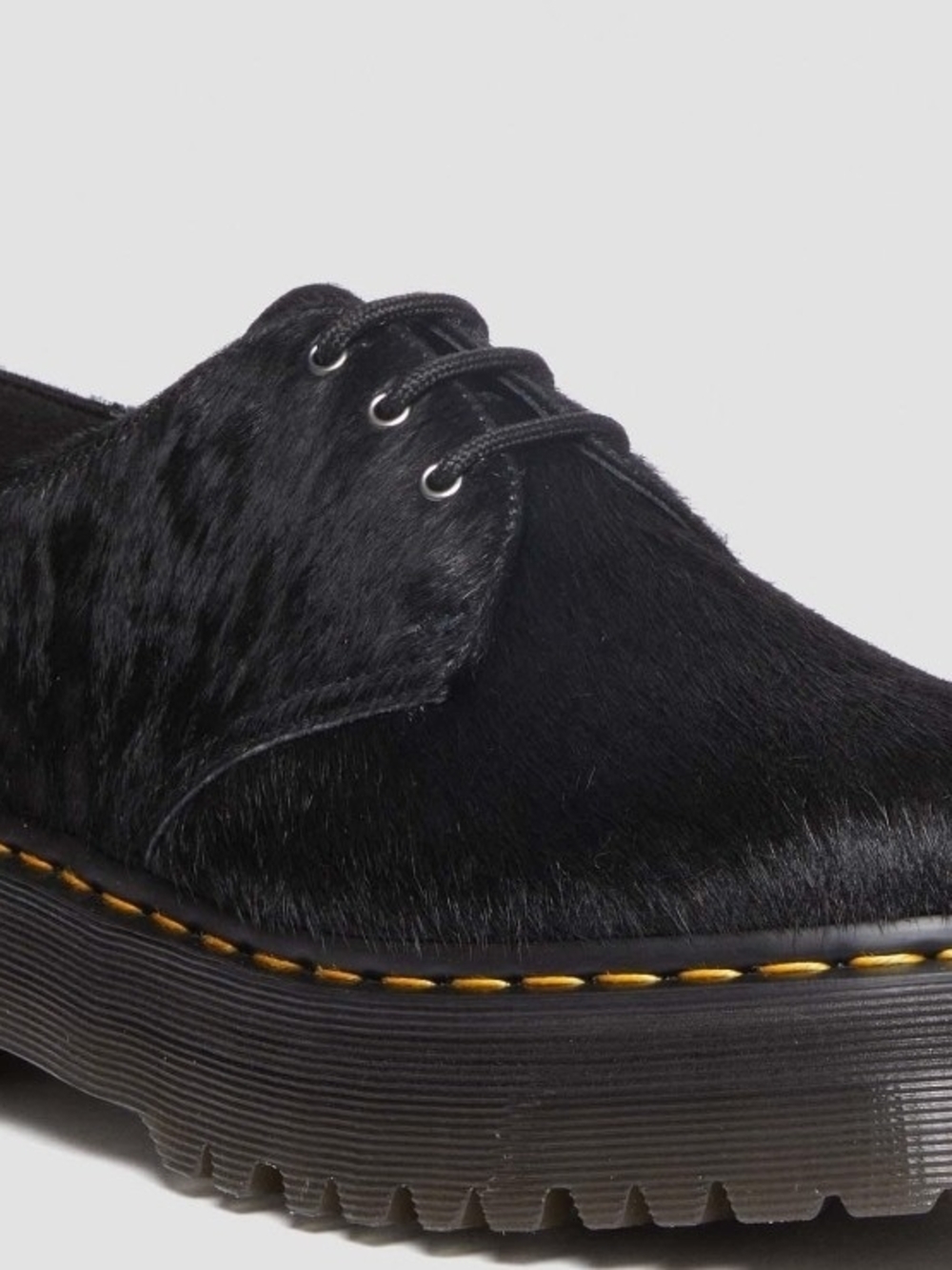 Dr. Martens Black Platform Lace-Up Shoe with Yellow Stitching